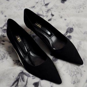 ZARA Kitten Heels - Black & Gold